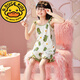 Yihou Children's Pajamas Girls Summer Thin Pure Cotton Sling Set Little Girls Wrinkled Cloth Parent-Child Mother and Daughter Vest Home Dinosaur [Lady Sleeve Set] TN-6624 170 L Size (Height 160-165cm)