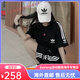 阿迪达斯（adidas）夏季新款三叶草运动套装男女组合两件套短袖圆领吸湿排汗速短裤潮 9889-黑色短袖【刺绣】 XL【110-130斤】
