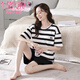 Modal new pajamas women's 2025 summer 100% pure cotton shorts shorts for summer stripes thin style for outdoor wear LS-YZT9848 gray and black stripes shorts suit L Recommended 95-115Jin [Jin equals 0.5 kg]