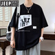
JEEP SPIRIT large-size men's loose short-sleeved T-shirt in summer five-point sleeves plus fat plus large round neck men's top D693 five-point black M (90-105Jin[Jin equals 0.5 kg])