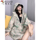 
Woodpecker summer sun protection clothes female star sky blue printed hooded zipper cardigan European loose drawstring long sleeve breathable short jacket Jasmine red thin thin M