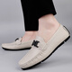 Light luxury trendy leather shoes for men 2025 new summer breathable soft sole business casual driving genuine leather beanie shoes 9930 meters white 41