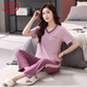 
LangSha pajamas for women, pure cotton short-sleeved trousers, thin 2025 new cotton home clothing set for casual and can be worn outside 7374 bean paste powder M 80-100Jin [Jin equals 0.5 kg]