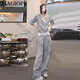 Magiopy International Luxury High-End-Marke Mode altersreduzierende Freizeitanzug für Frauen Frühling Spitze Spitze gefälschte zweiteilige Jacke Graues zweiteiliger Set XL (121-130jin [Jin ist gleich 0,5 kg]))