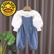G.DUCKKIDS girls spring denim overalls suit 2024 new style baby clothes 1 to 3 years old baby girl trousers XP denim overalls cover puff sleeve blue 80 recommended age 1-2 years old