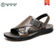 Holzspaderkopfschicht Kowide Sandalen Männer 2025 Sommer Neue Dual-Purple Purpers Pantoffeln Freizeit echtes Leder weicher Sohle Non-Rutip Beach Schuhe Männer 9923 Schwarz 38