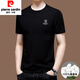 Pier Cardin high-end summer 2025 new high-end embroidered short-sleeved top thin round neck cool ice silk half-sleeved T-shirt black [tee 13062] M 165 [suitable for weight 100-120 Jin [Jin equals 0.5 kg]]