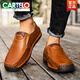 卡帝乐鳄鱼（CARTELO）出口男鞋2025新款春秋季豆豆鞋真皮一脚蹬懒人驾车休闲皮鞋 9916深棕色 39 标准皮鞋码数