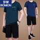 罗蒙（ROMON）爸爸夏装冰丝运动套装男2025新款中老年短袖t恤父亲夏天速干衣服 723墨绿【短袖+短裤】 L