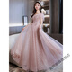 Really Pink Evening Dress for Women's Banquet Temperament Light Luxury Niche High-end French Gratitude Host Art Test Pink Long Style L
