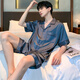 
Catman MiiOW pajamas men summer ice silk short sleeve thin summer black simulated silk summer style can be worn outside home clothing suit [ice silk] S1381 men L