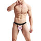 Sexy men's men's sexy underwear imitation leather one-line pants thong T-pants hollow black one size