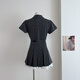 
Chang Luzhu's small age-reducing gray polka dot dress for women's summer new style slimming waist-hugging puff sleeves gentle pleated short G3882#[version-good fabric] S