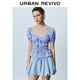 UR2025 summer new women's contrasting color checked multi-lace puff sleeve shirt shirt UYU250067