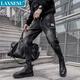 
LAXSESU jeans men's tying feet casual pants men's handsome trendy and versatile loose harem pants summer new style men's pants high elastic AT1047 blue S recommended 85-102Jin [Jin equals 0.5 kg]