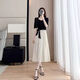 Aemape High-End-Schwarz-Spleißkleid für Frauen 2025 Sommer Neue Mode-Taille und schlanker gefälschter zweiteiliger A-Line-Rock Schwarz S [Empfohlen 90-100 Jin [Jin gleich 0,5 kg]]