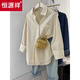 Hengyuanxiang polo collar long-sleeved shirt for women in spring and autumn new casual and versatile loose slimming medium-length top design niche caramel color: no pocket 4XL