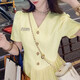 Mujeres 2025 Summer New Style Diseño francés Pequeño Persona que abraza la cintura Slim Princess Vestido D1478 Amarillo XL [120-130Jin [Jin es igual a 0.5 kg]]