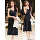 Bulipan Essigsäure-Satin-Hosenträger Kleid kleiner schwarzer Frauen Sommermitte Länge Temperament Slim Innenrock 9711 Schwarzer Anzug + grüne Kleid S S