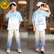 G.DuckKids Boys Traje de verano de moda de verano Pantalones de mosquito de manga corta Pantalones de manga corta Mosquito de tamaño mediano Conjunto de dos piezas de dos piezas de tamaño mediano YY1039 Azul 160 150-160cm