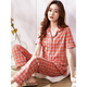 Victoria's style pajamas summer women's cotton short-sleeved trousers spring and autumn red plaid middle-aged mother's large-size home clothing FTX-9923 M - Recommended 80-95Jin [Jin equals 0.5 kg]