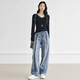 Дизайн диалога Sense Split Straight Jeans для женщин 2025 Осень Новая модная модная стирка Свободные тонкие повседневные брюки Джинсовая синяя 26
