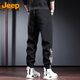 JEEP Jeep Overalls Men's Spring and Summer Casual Sports Pants Men's Loose Leg-tie Trendy Men's Pants Black 2XL