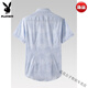 Playboy (Playboy) 2025 New Men's Shirt's Cotton Cotton Summer Jacquard Business Casual confortable 100% coton chemise à manches courtes à manches minces Match bleu clair s 165 / 84a / 3895-105jin [Jin est égal à 0,5 kg]