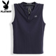 Playboy Henry Collar Pure Cotton Thin Summer V-Neck Vest Men's Broad Shoulders Plus Fat Extra Large Loose Shoulder Sweatshirt Fat Man Sleeveless T-Shirt Navy V 4XL Recommended 205-225Jin Jin is equal to 0.5 kg