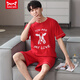 
Catman (MiiOW) men's pajamas summer pure cotton thin round neck short sleeves youth loose casual simple striped shorts home clothing FA#6627 L Recommended 100-125 Jin [Jin equals 0.5 kg]
