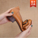 Shachijing chooses spring and summer middle-aged women's leather shoes genuine leather comfortable mother's shoes shallow mouth low heel single shoes thick heel medium heel round toe women's shoes yellow women's shoes that don't get tired of their feet for a long time 6626 37