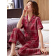 Victoria's style pajamas summer women's cotton short-sleeved trousers spring and autumn red plaid middle-aged mother's large-size home clothing FTX-9923 M - Recommended 80-95Jin [Jin equals 0.5 kg]