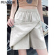 Cotton Summer Silk Yamamoto Travail Vêtements Shorts pour femmes 2025 New Style Small Person High Taist Slim A-Line Pantaler Jirt 603 Navy Blue [High Quality 19.5] XL 120-140JIN [Jin est égal à 0,5 kg]