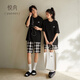 Yuenei Couple Pajamas Ladies with Breast Pad Summer Summer Pure Cotton Short Sleeve Shorts Home Clothes Men's Plaid Fashion Casual 33140 Casual Black-Men's XL (Male 140-160 Jin Jin equals 0.5 kg / Female 120-140 Jin Jin equals 0.5 kg)