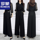 Romon Frühlings- und Sommer-neuer High-T-Teme-Chiffon-Jumpsuit Black Quarter-Areved Slim Temperament Wide-Big Jumpsuit Set für Frauen schwarz [85-95jin [Jin entspricht 0,5 kg]]