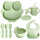 
Baby supplementary food silicone tableware set for children's silicone suction cup bowl baby spoon silicone meal plate owl meal plate beige-3 piece set for fork spoon