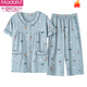 Modal Pyjamas für Frauen im Sommer dünne reine Baumwoll-Kurzärmel-Hosen für Sommermütter im mittleren Alter runden Hals-Strickjacken können außerhalb von LM-6626 3xl zu Hause tragen [Jin gleich 0,5 kg]]