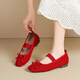 ZHR Single Shoes Frauen Sommertemperament Bow weiche flache Mary Jane Lederschuhe Frauen flacher Mund Ballet Frauenschuhe AH683 rot 39