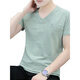 Lilang hochwertiger Sommer Pure Cotton V-Neck Jungen kurzärmelig T-Shirt Herrenmodik Mody Brand Solid Color Ice Seide halbärmelige neue Top-Basis Weiß Q693 Kurzärärmig M Empfohlen 90-100jin [Jin gleich 0,5 kg]