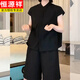Hengyuanxiang 2025 super hot summer outfit is generous and decent. A whole set of old money style wears black short-sleeved shirts and shorts for women. Black shirt [This year's popular tops are fashionable and unique. M