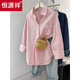 Hengyuanxiang polo collar long-sleeved shirt for women in spring and autumn new casual and versatile loose slimming medium-length top design niche caramel color: no pocket 4XL