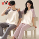 Yalu pure cotton couple pajamas for men in summer thin short-sleeved women with chest pad breathable and comfortable home clothes for outdoor wear NSN13303 women 13603 men M women