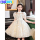 Il jiagong hôte de vêtements filles robe pour enfants filles fleuris haut de gamme boy anniversaire princesse robe petite fille légère de luxe de luxe acier 9215 champagne_short manches + cristal couronne 110 cm_code [29-34jin [Jin équivaut à 0,5 kg] usure]