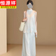 Hengyuanxiang Summer Beauty Set 2025 Super Hot New Lazy Temperament Celebrity Fashion Sleeveless Top Wide Legs Pants Set Women's Oat Color L [Suggested 100-110Jin [Jin equals 0.5 kg]]
