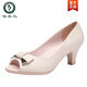 Woodpecker fish beak shoes women's single shoes 2025 summer new sandals genuine leather women's sandals soft leather mid-heel work shoes versatile women's shoes 5803 apricot color code recommended to choose one size larger 35