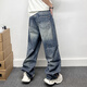 RankDavey Light Luxury High-End Brand American Fashion Fashion Fashion Microcone Jeans Retro Washing and Splashing Paint Long Long Blue_H3899 S _105-125Jin [Jin equivale a 0.5 kg]