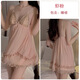 GUI Ruo (Gui Ruo) Kleidung, sexy pure Stil, Missy Girls 'Supplies, Sweet Mesh Lace, Deep V Plus Brustpolster, sexy Rückenless P3886 Garnelpulver (Außengewand + Gürtel) xxl