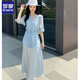 罗蒙绸缎连衣裙两件套女欧洲站2025春夏新款遮肚显瘦天丝收腰衬衫吊带 冰川蓝 套装 M 建议80-110斤