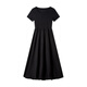 Vanciman Slim U-Leck Robe à manches courtes en été Nouveau French Slim Hepburn Style Long Black XL