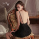 Graue süße und glatte Satin -Dessous reine Spitze sexy Brustpolster Nachthemd Äußeres Robe Heimkleidung Set 4867 Schwarz (Nachtskirt) l